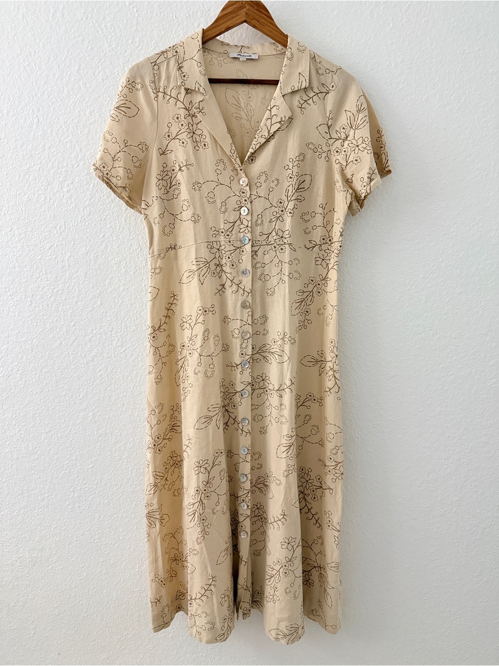 Madewell Linen Blend Fliral Button Down Shirt Midi Dress